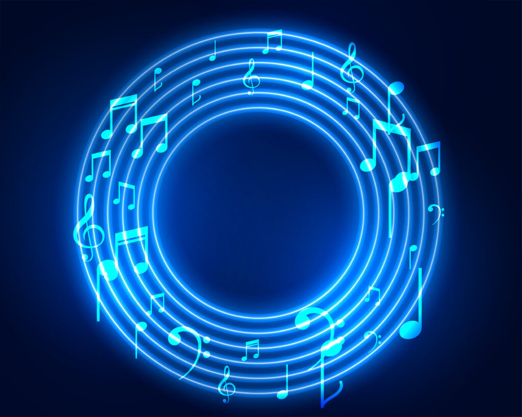 neon blue musical notes frame